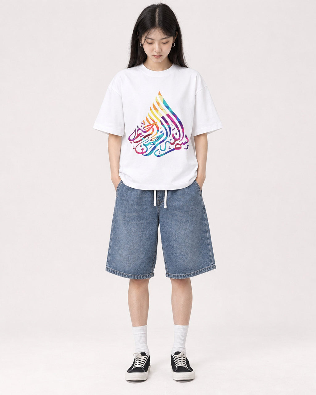 Mockup Boxy Heavyweight Tee White female full-body 01