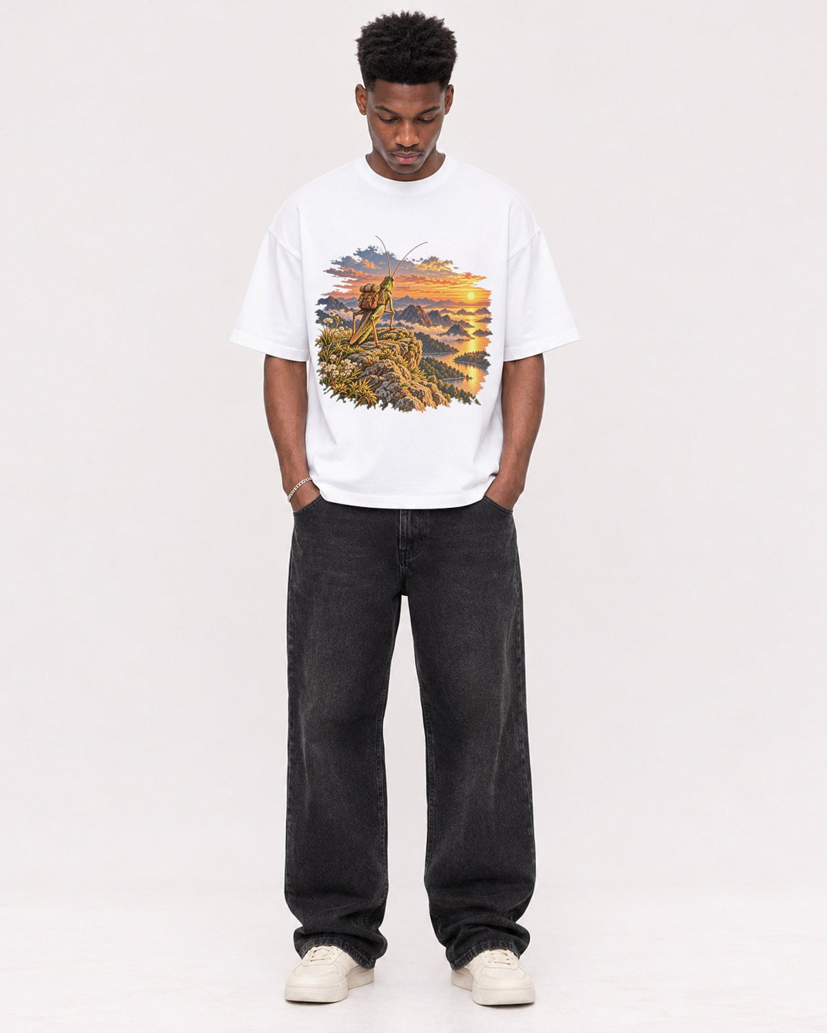 Mockup Boxy Heavyweight Tee White male full-body 15