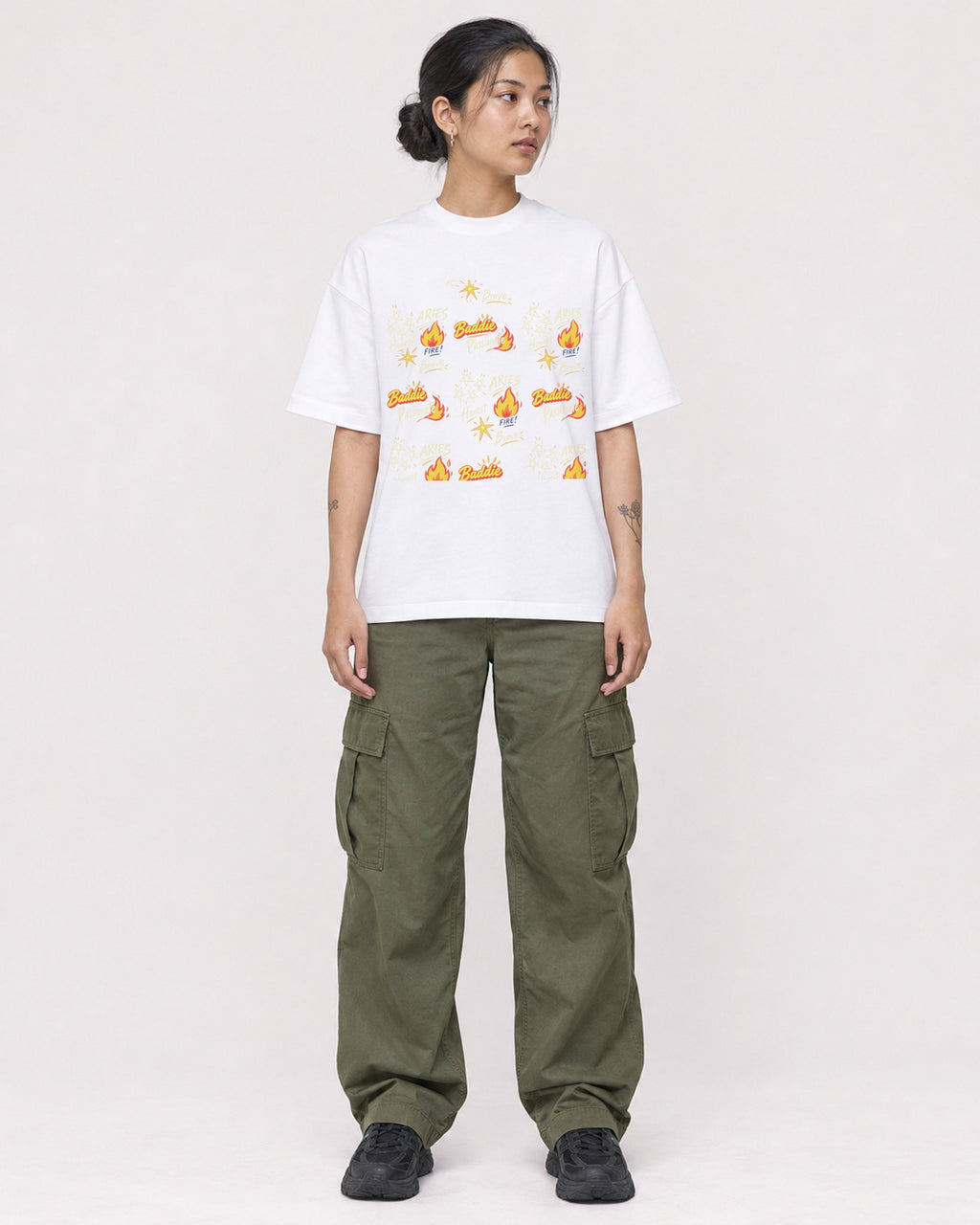 Mockup Boxy Heavyweight Tee White female full-body 12
