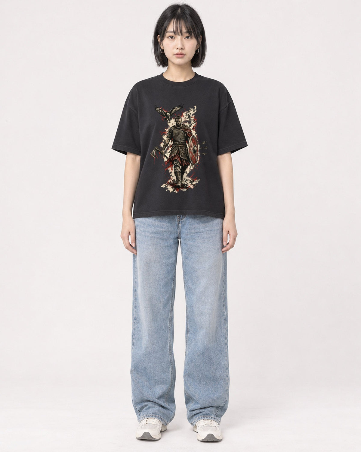 Mockup Boxy Heavyweight Tee Black female full-body 11
