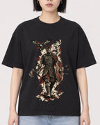 Mockup Boxy Heavyweight Tee Black female close-up 11