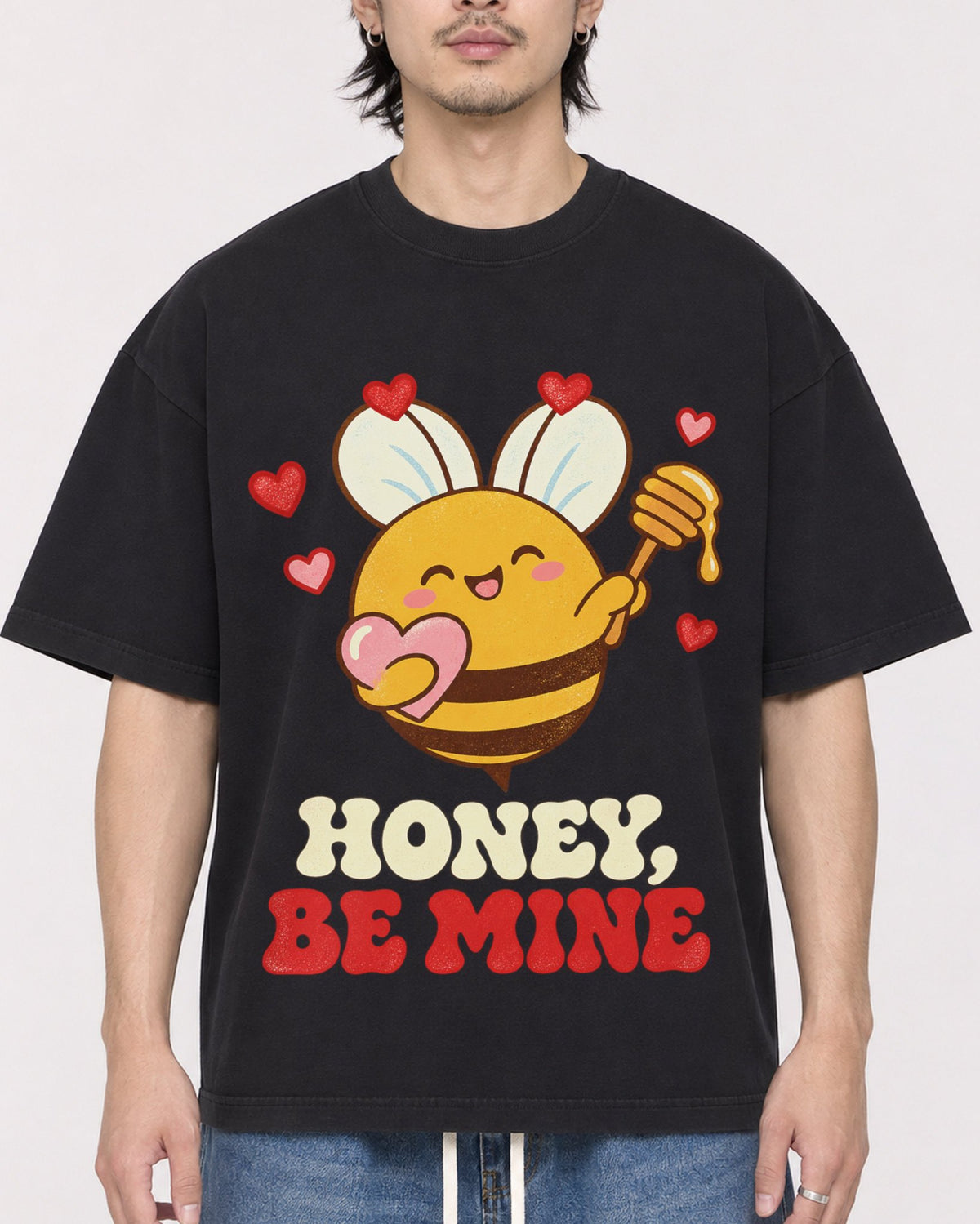 Mockup Boxy Heavyweight Tee Black male close-up 23