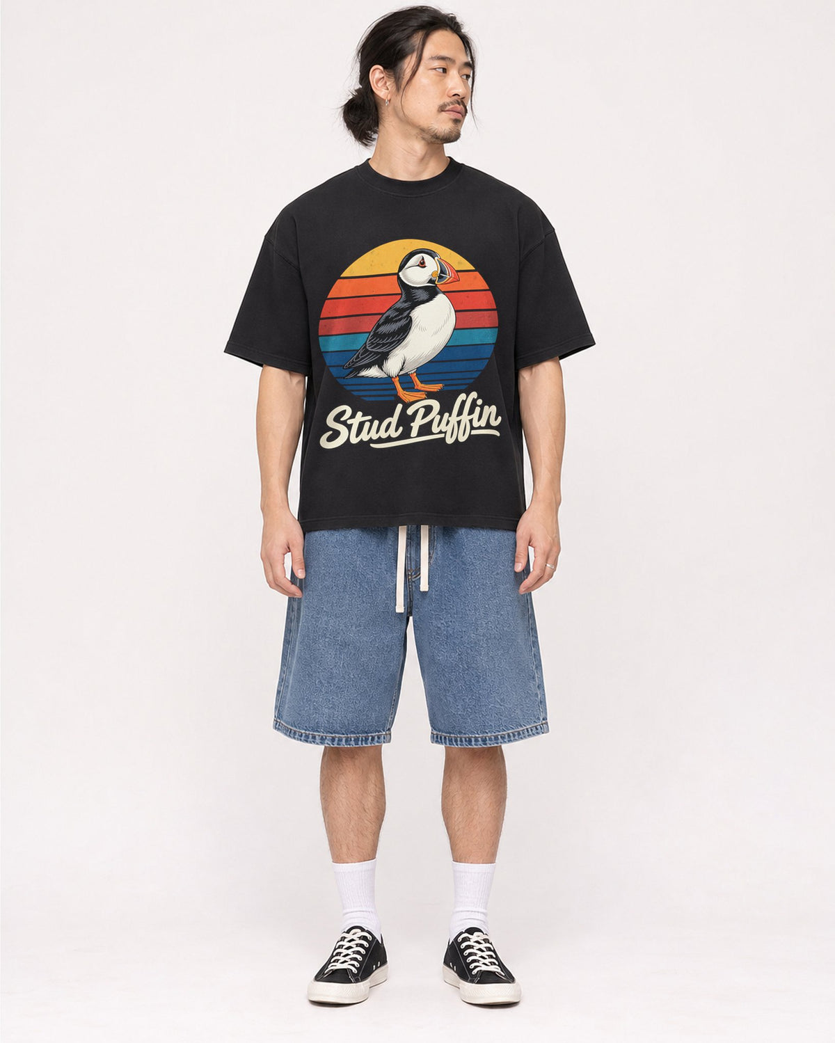 Mockup Boxy Heavyweight Tee Black male full-body 43