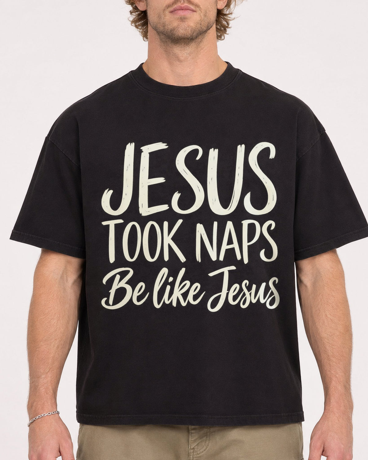 Mockup Boxy Heavyweight Tee Black male close-up 28
