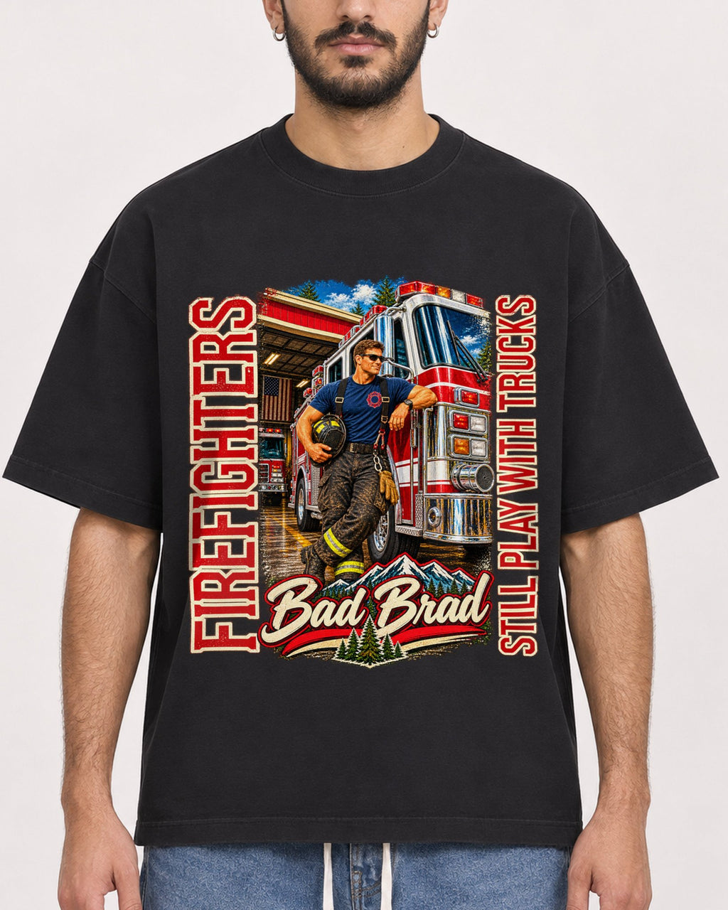 Mockup Boxy Heavyweight Tee Black male close-up 07