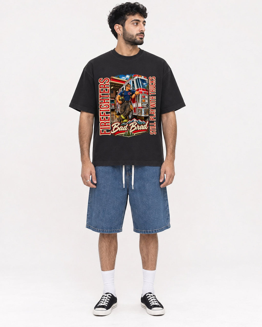 Mockup Boxy Heavyweight Tee Black male full-body 07
