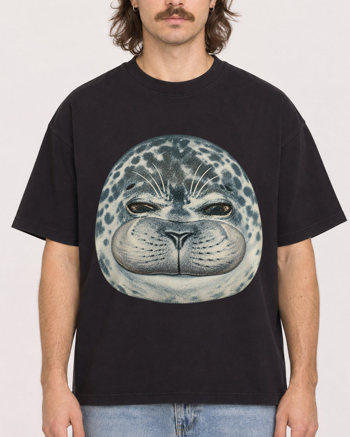 Mockup Boxy Heavyweight Tee Black male close-up 49