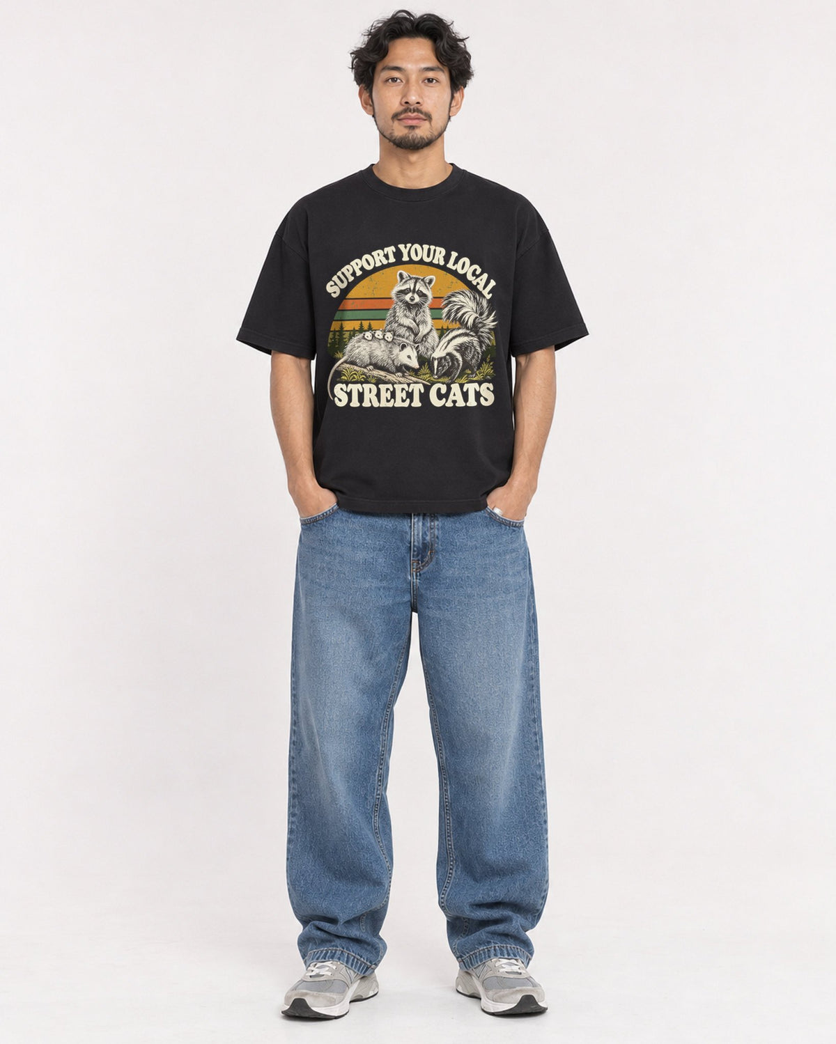 Mockup Boxy Heavyweight Tee Black male full-body 02