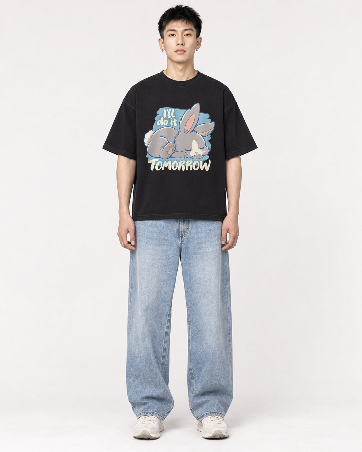 Mockup Boxy Heavyweight Tee Black male full-body 21