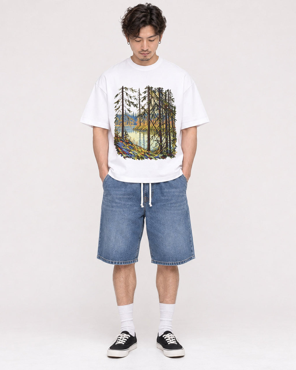 Mockup Boxy Heavyweight Tee White male full-body 03