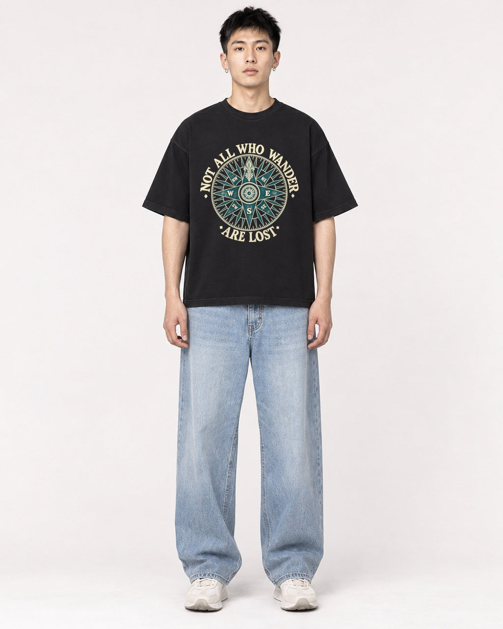 Mockup Boxy Heavyweight Tee Black male full-body 21