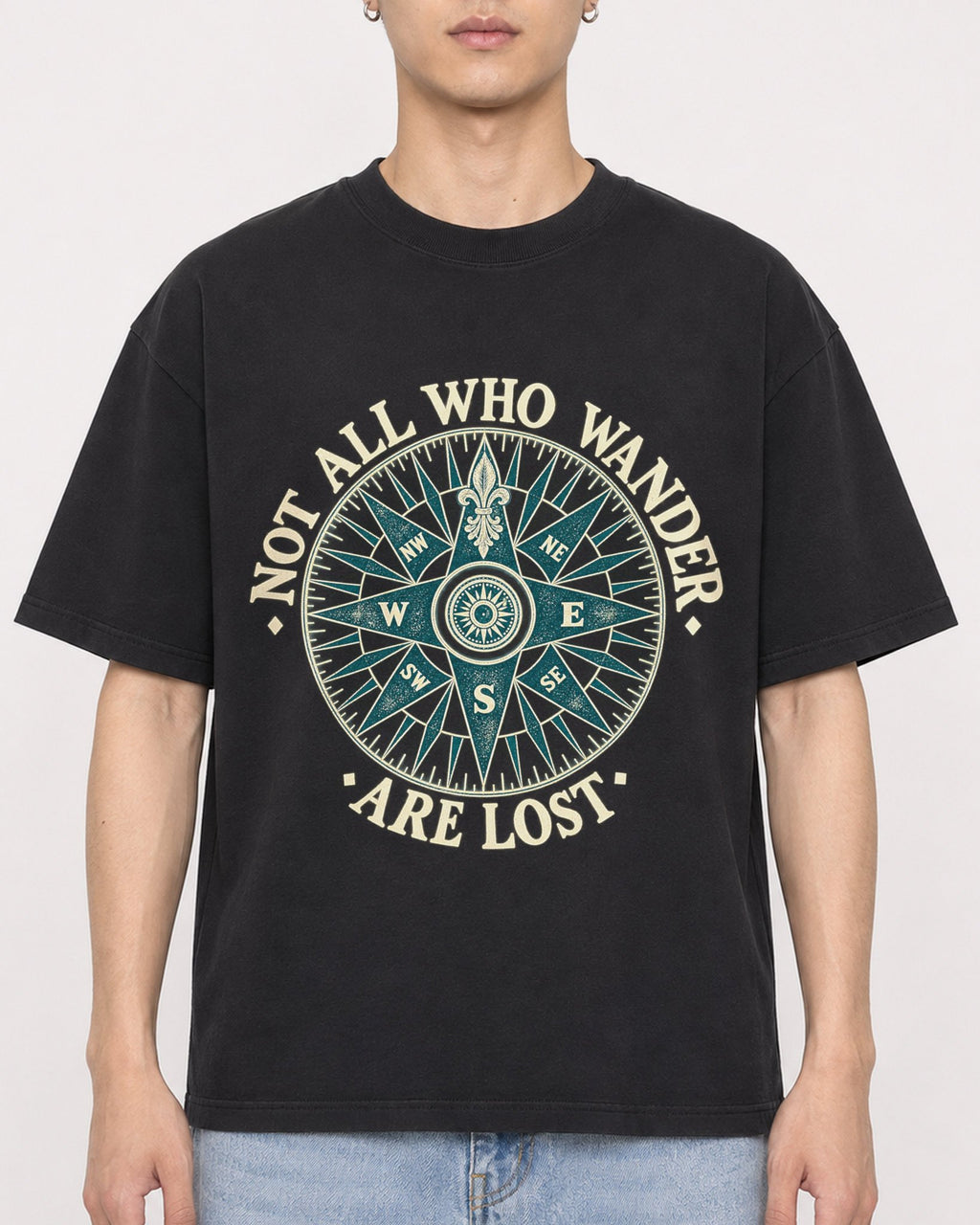 Mockup Boxy Heavyweight Tee Black male close-up 21