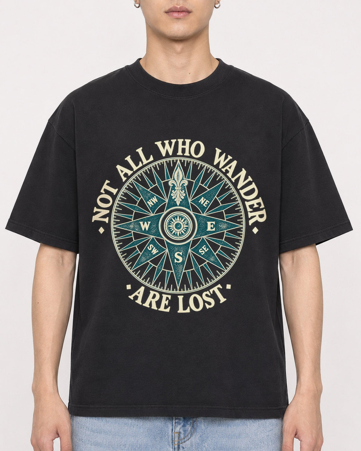 Mockup Boxy Heavyweight Tee Black male close-up 21