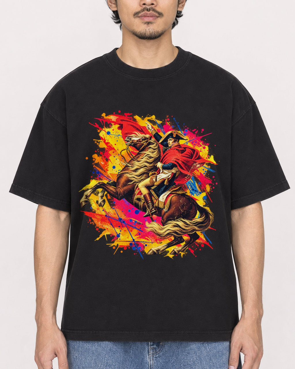 Mockup Boxy Heavyweight Tee Black male close-up 02