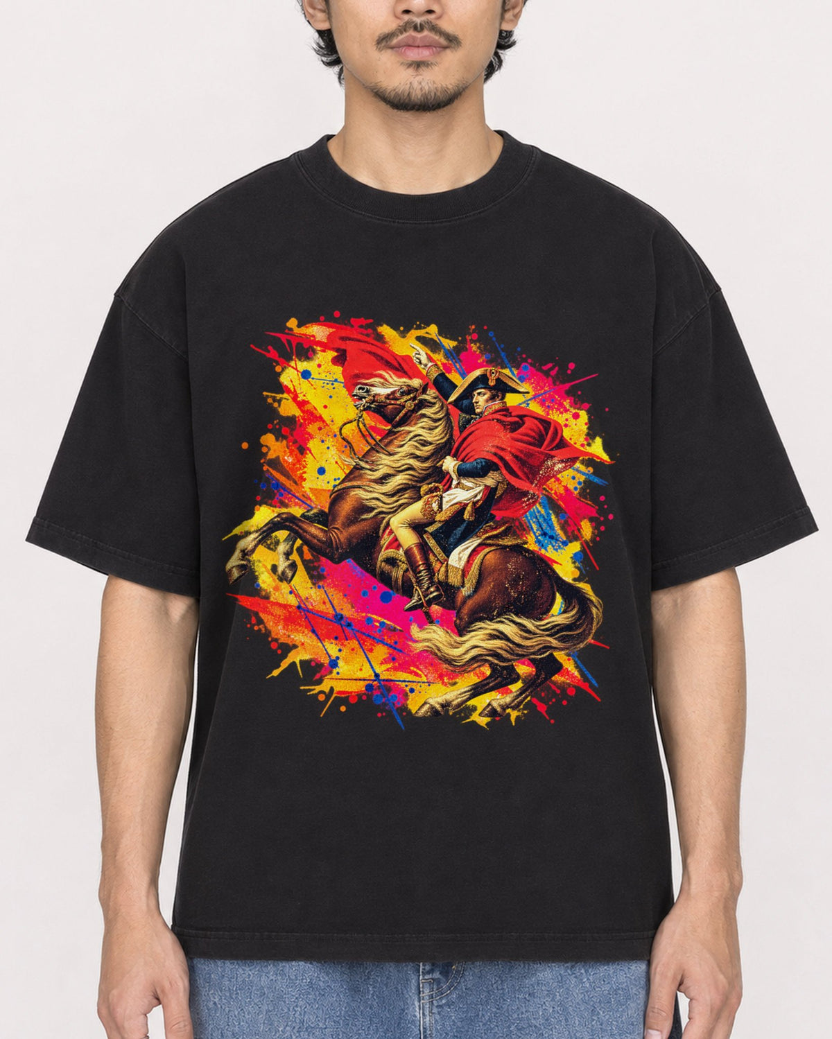Mockup Boxy Heavyweight Tee Black male close-up 02