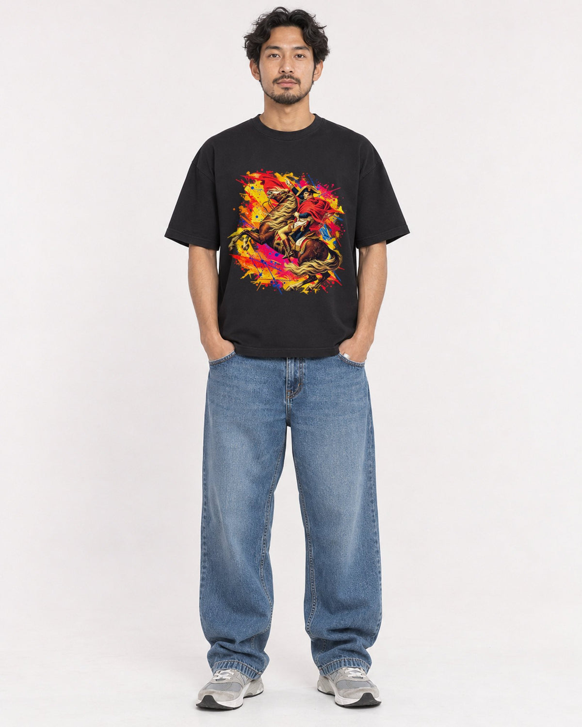 Mockup Boxy Heavyweight Tee Black male full-body 02