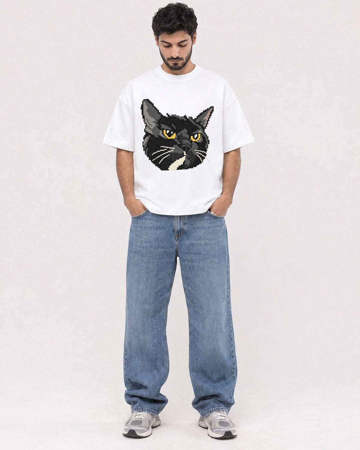 Mockup Boxy Heavyweight Tee White male full-body 07