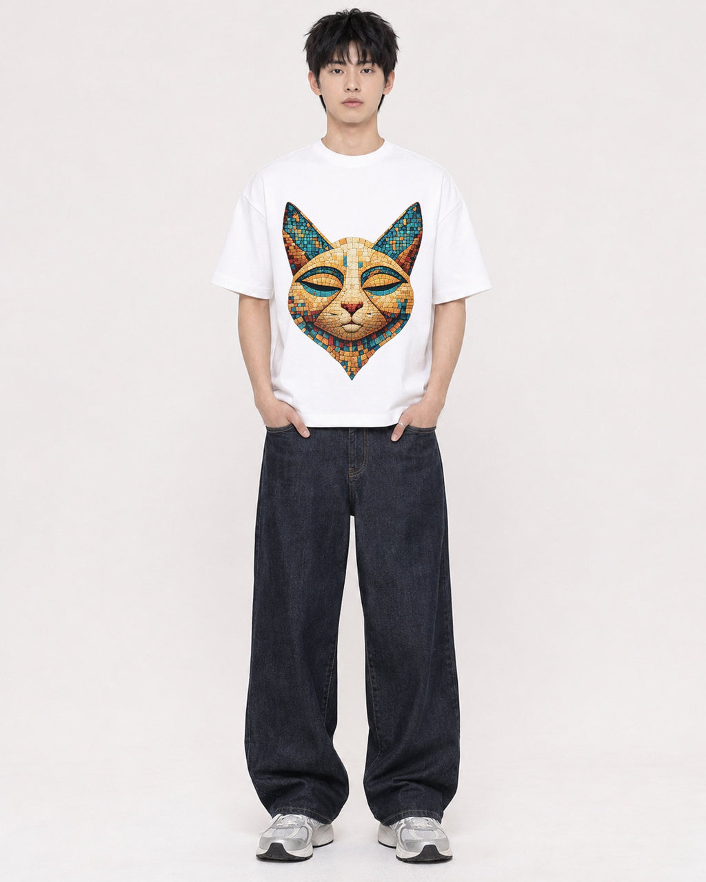 Mockup Boxy Heavyweight Tee White male full-body 01