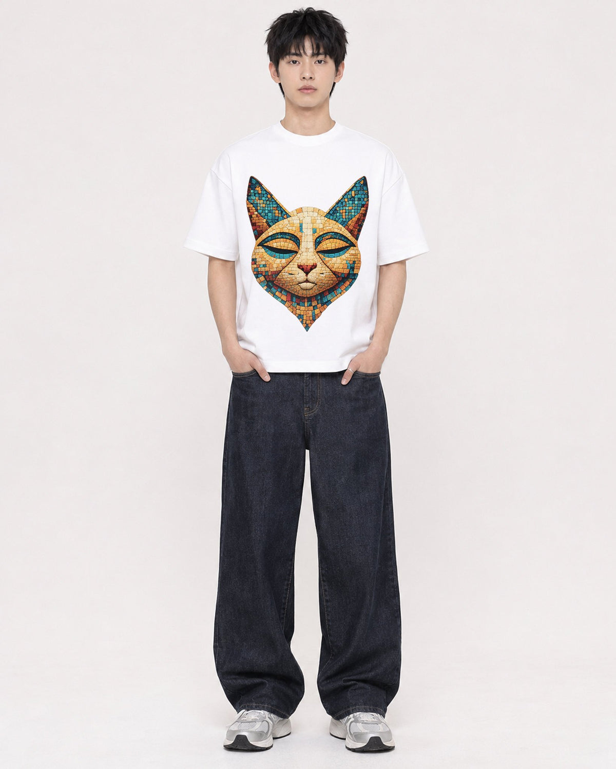 Mockup Boxy Heavyweight Tee White male full-body 01