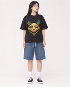 Mockup Boxy Heavyweight Tee Black female full-body 01