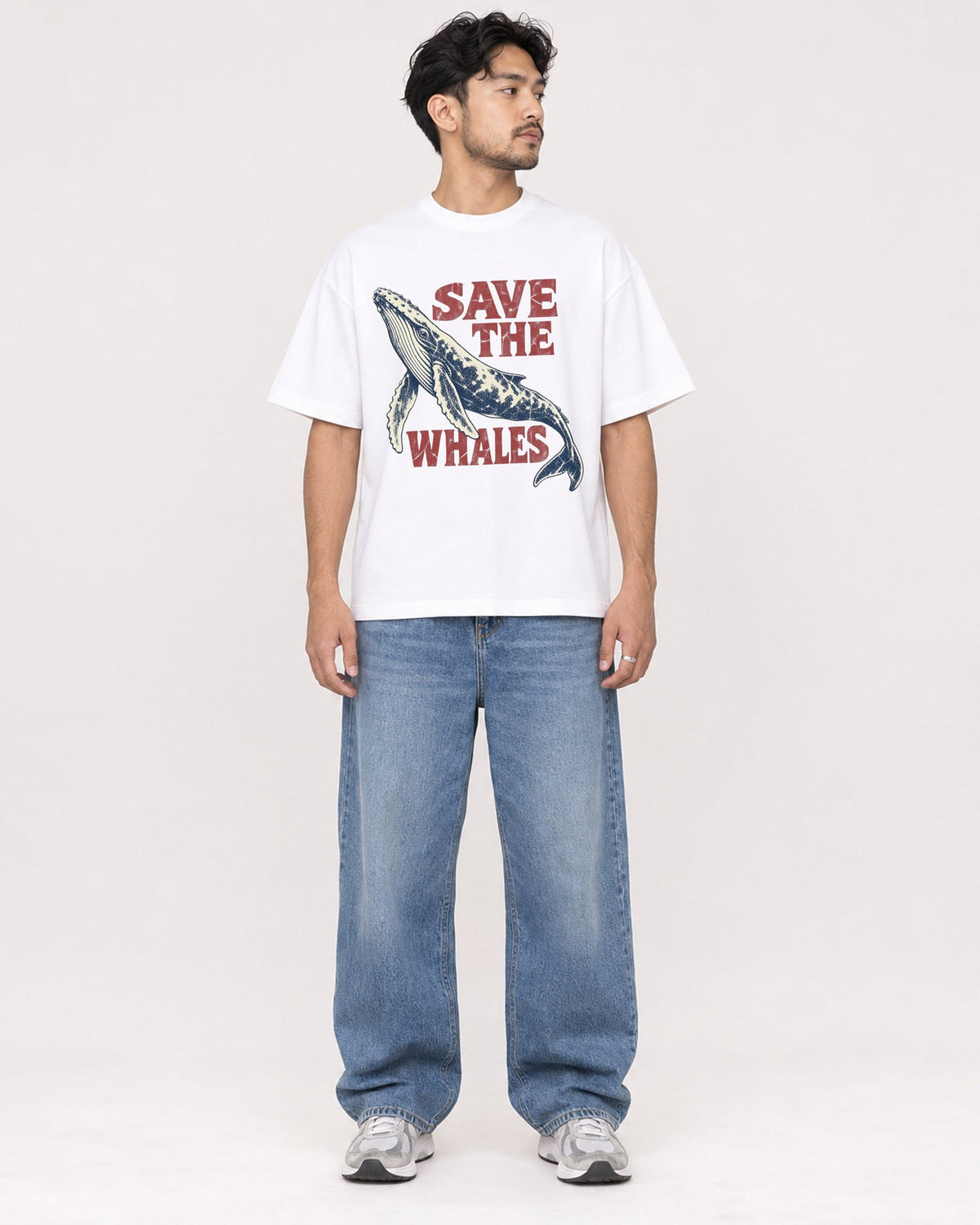 Mockup Boxy Heavyweight Tee White male full-body 02