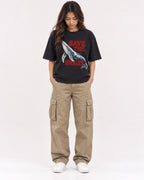 Mockup Boxy Heavyweight Tee Black female full-body 02
