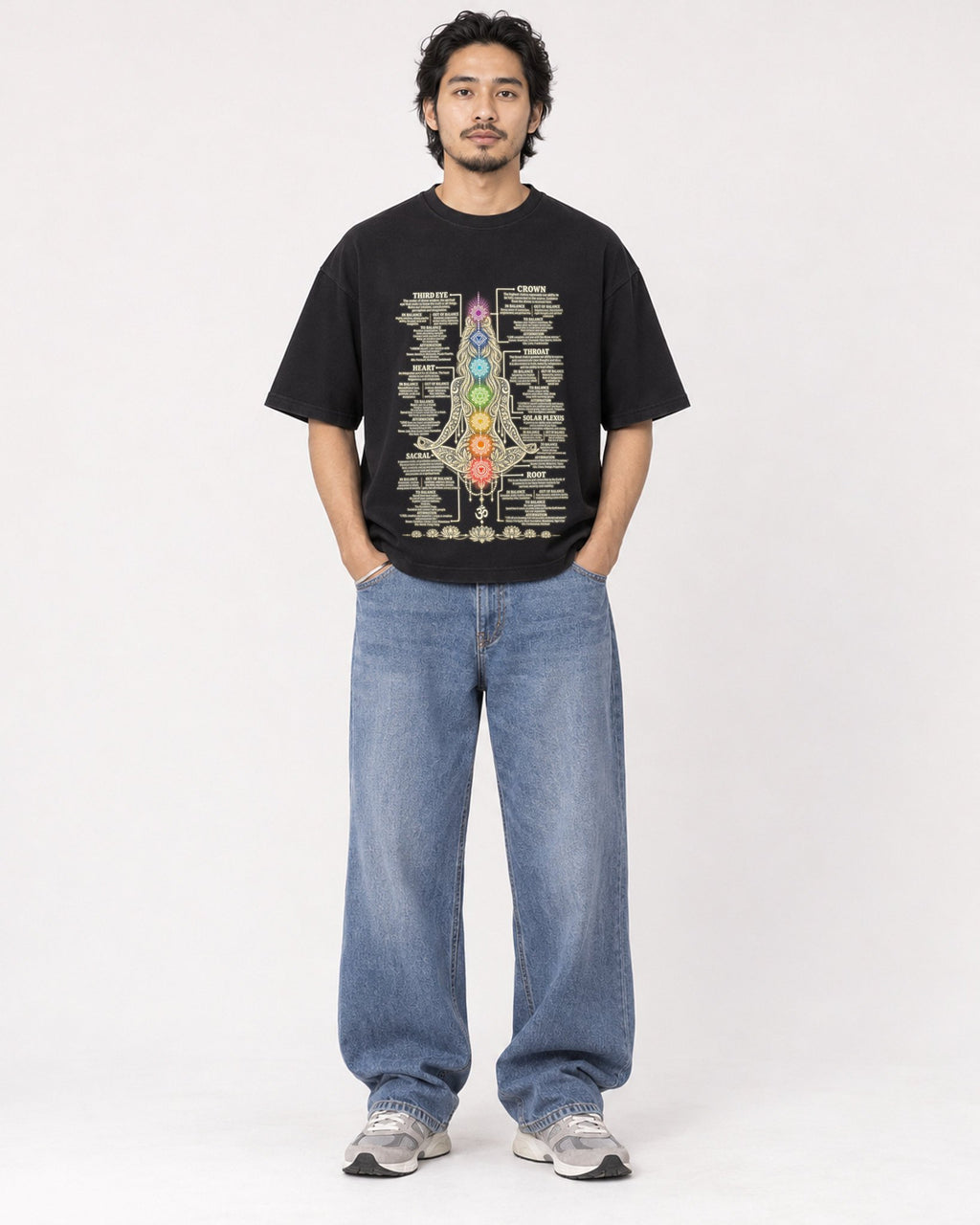 Mockup Boxy Heavyweight Tee Black male full-body 22