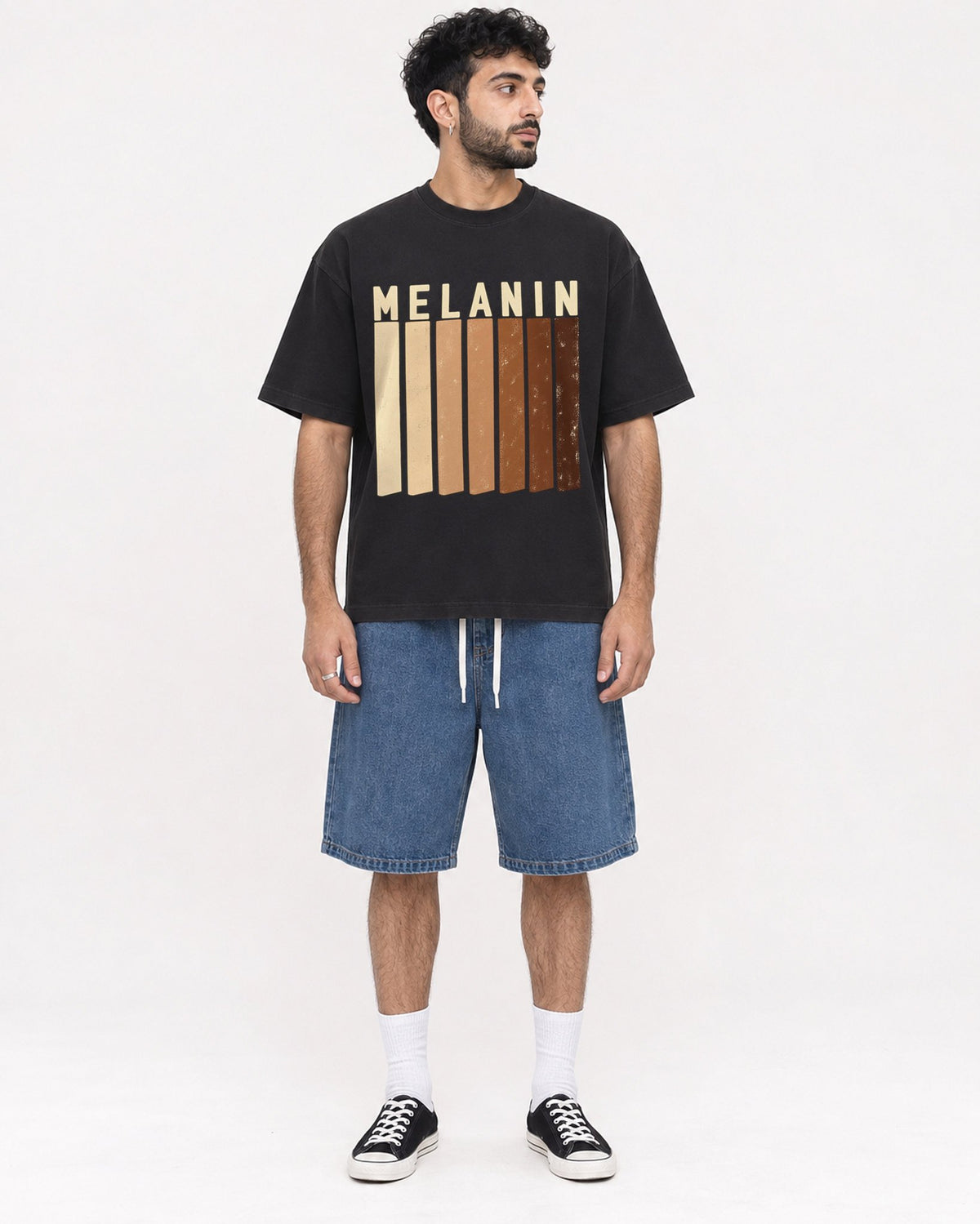 Mockup Boxy Heavyweight Tee Black male full-body 07