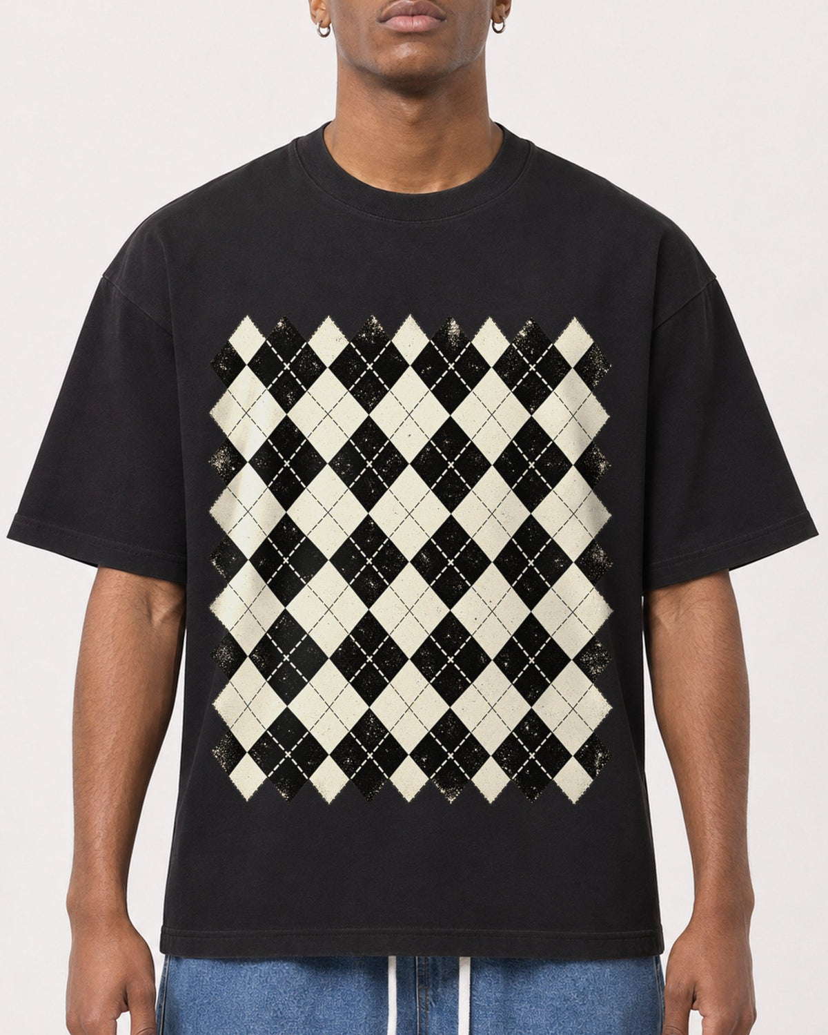 Mockup Boxy Heavyweight Tee Black male close-up 15