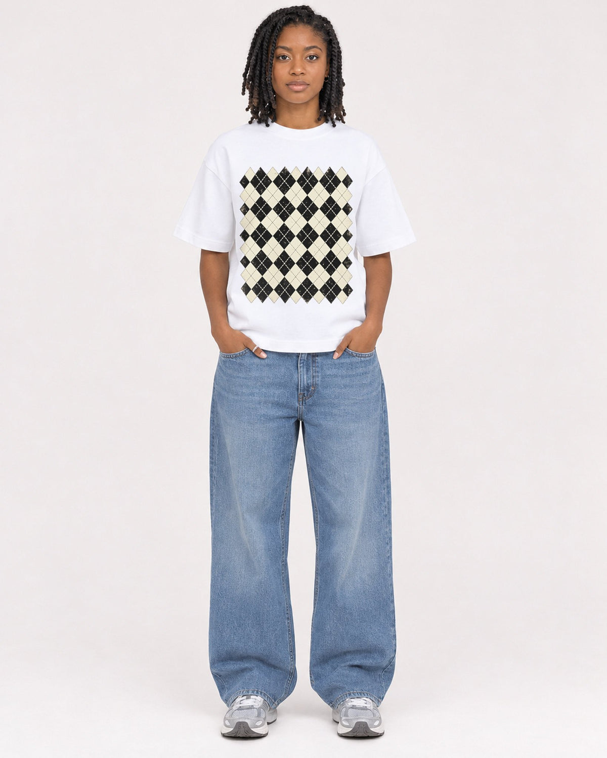 Mockup Boxy Heavyweight Tee White female full-body 15