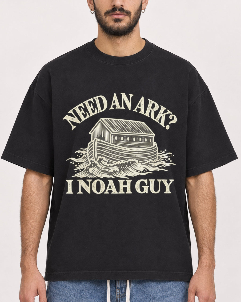 Mockup Boxy Heavyweight Tee Black male close-up 07
