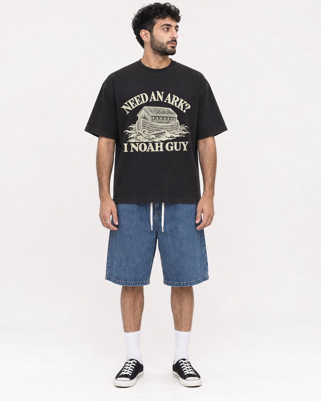 Mockup Boxy Heavyweight Tee Black male full-body 07
