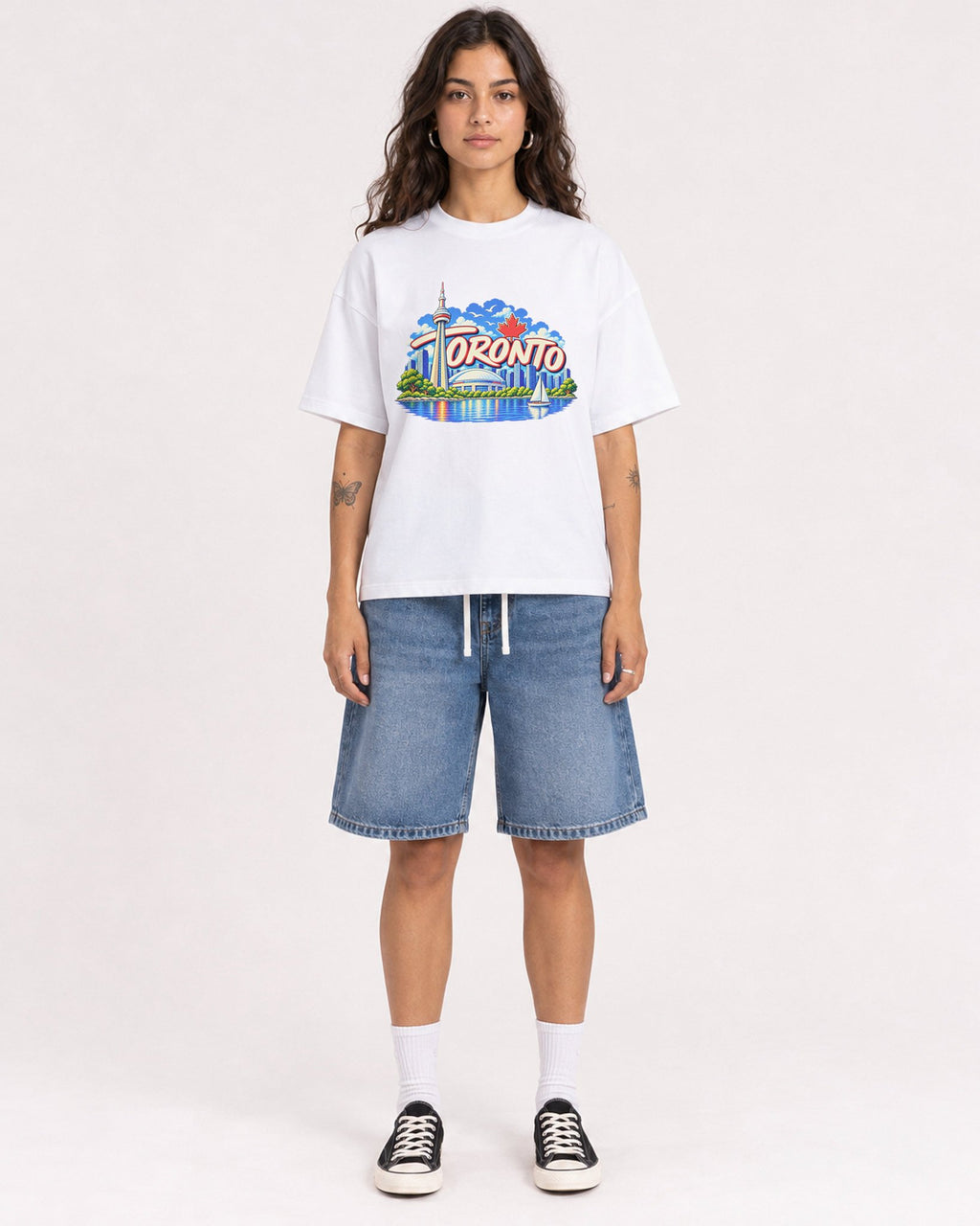 Mockup Boxy Heavyweight Tee White female full-body 06