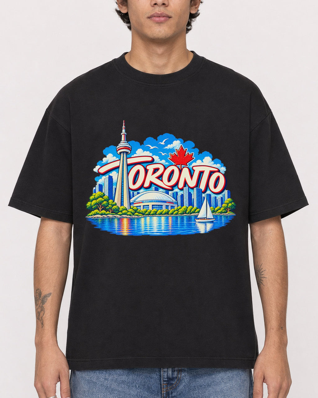 Mockup Boxy Heavyweight Tee Black male close-up 06