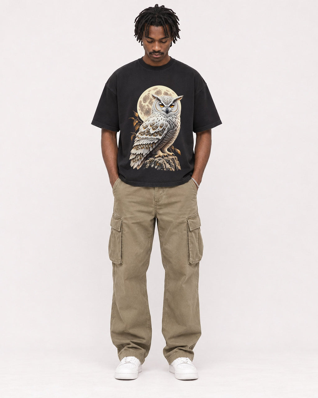Mockup Boxy Heavyweight Tee Black male full-body 04