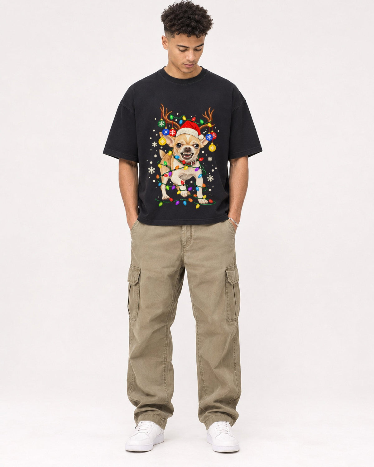 Mockup Boxy Heavyweight Tee Black male full-body 20