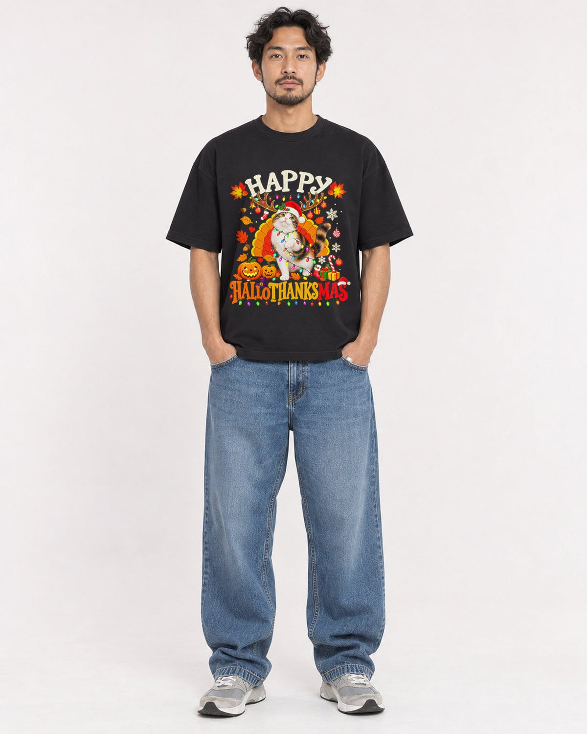 Mockup Boxy Heavyweight Tee Black male full-body 02