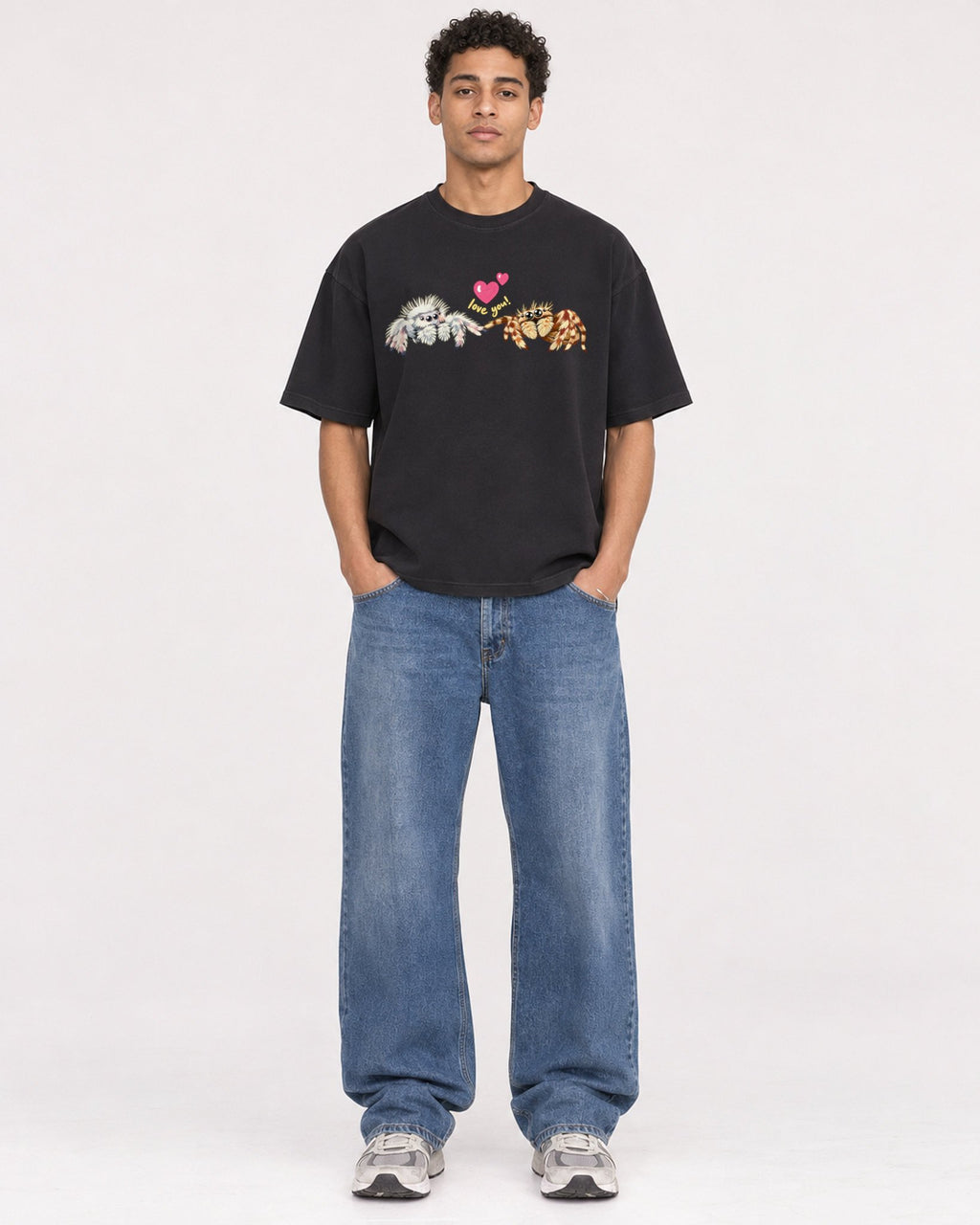 Mockup Boxy Heavyweight Tee Black male full-body 10