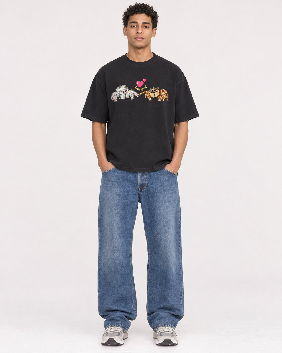 Mockup Boxy Heavyweight Tee Black male full-body 10