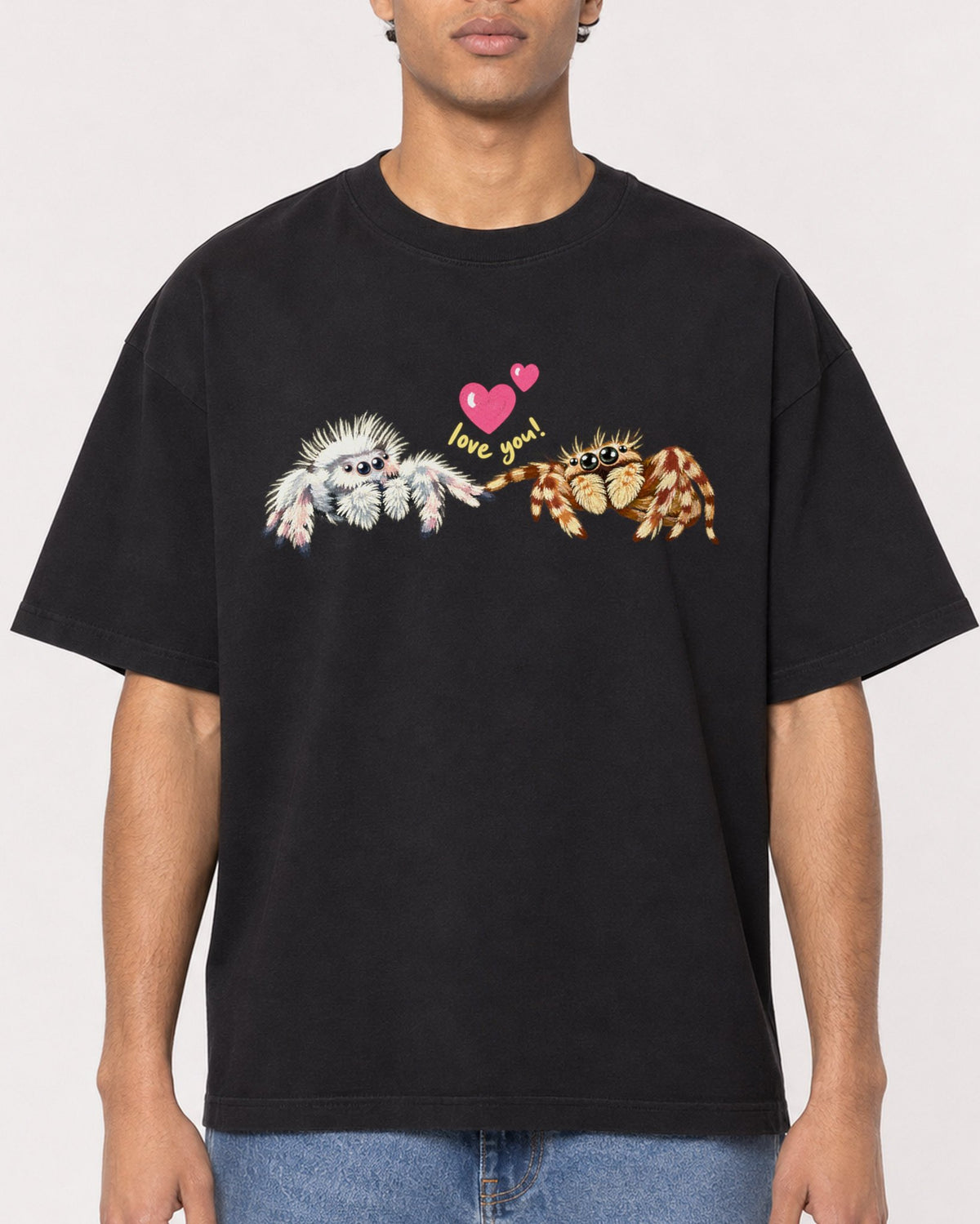 Mockup Boxy Heavyweight Tee Black male close-up 10