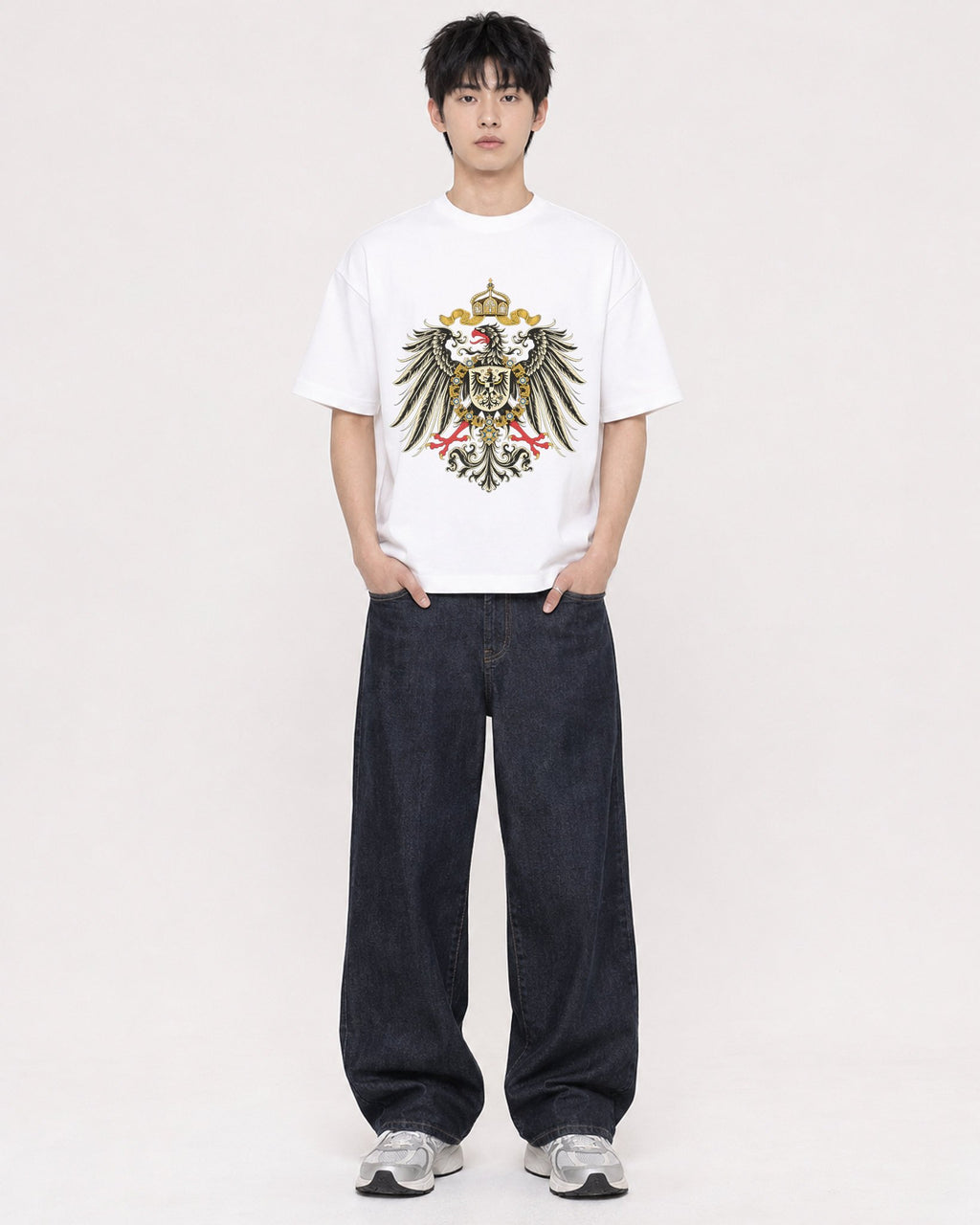 Mockup Boxy Heavyweight Tee White male full-body 01