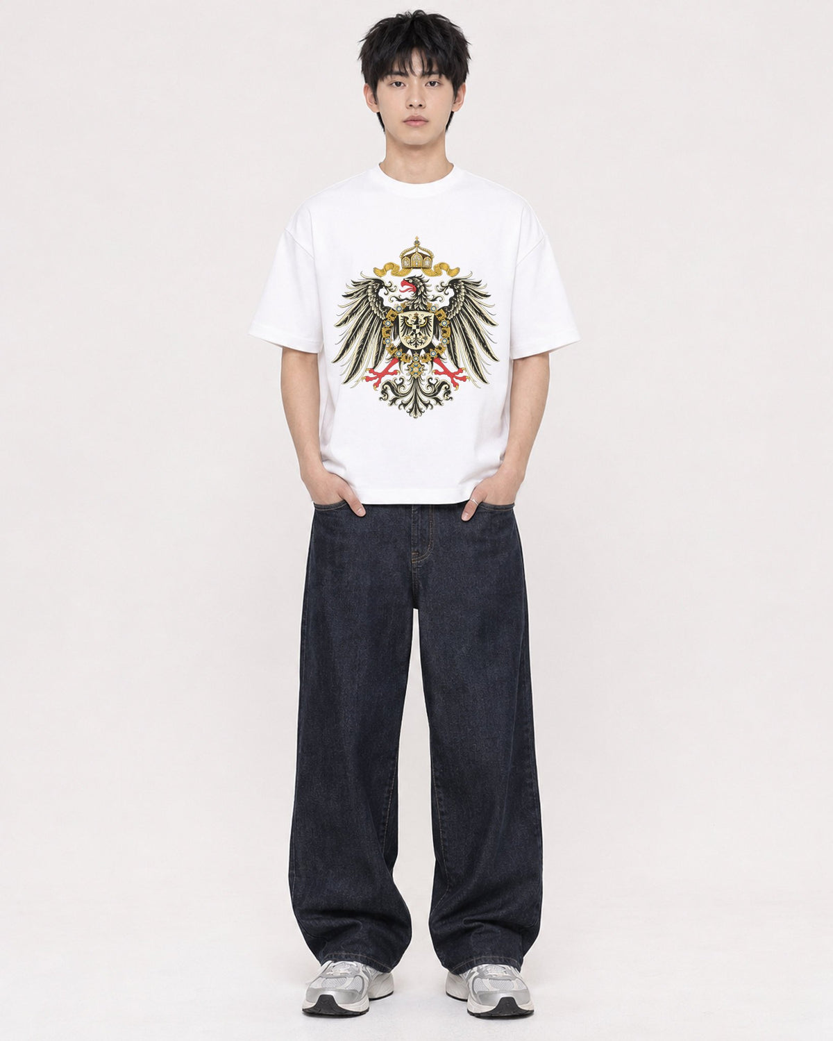 Mockup Boxy Heavyweight Tee White male full-body 01