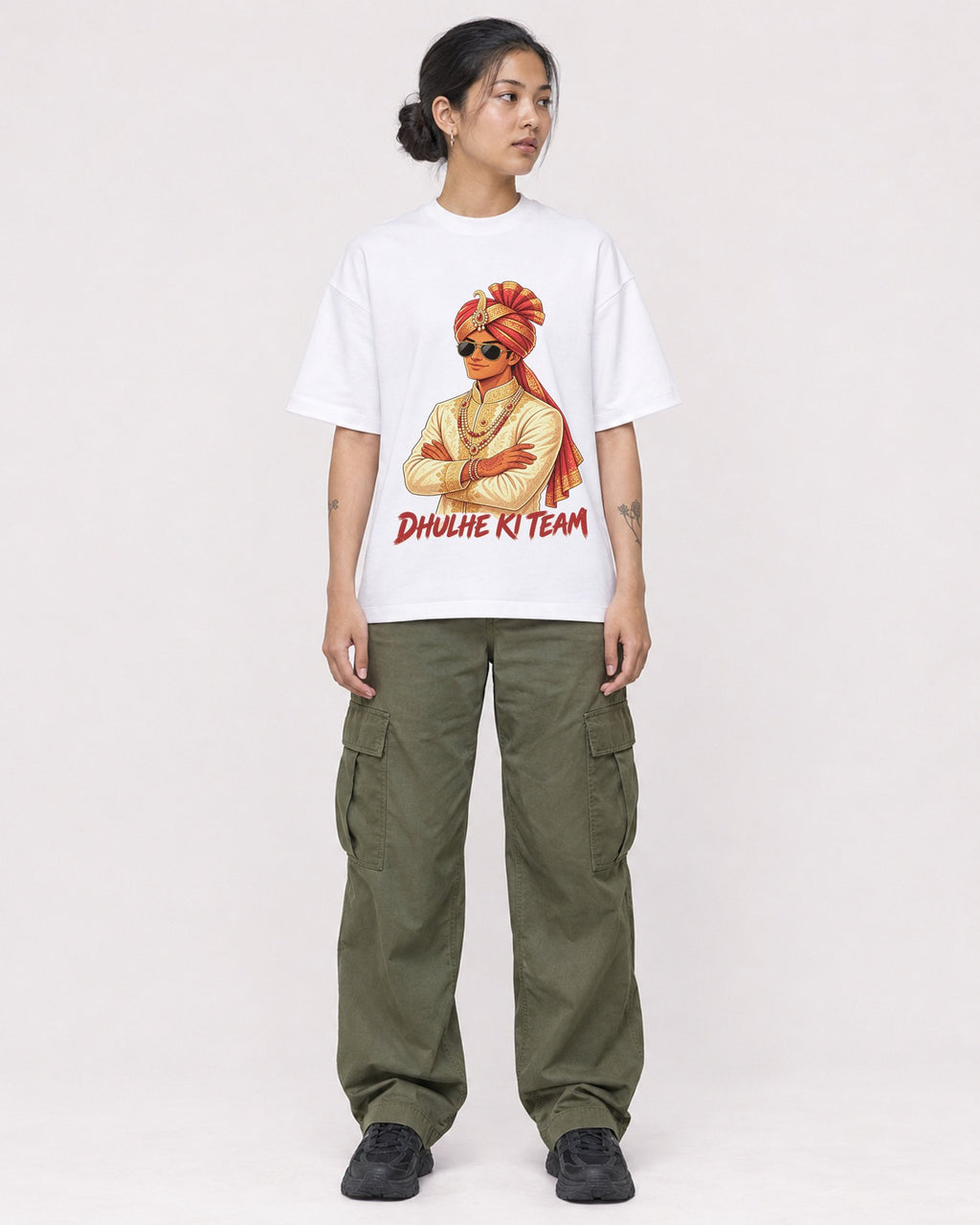 Mockup Boxy Heavyweight Tee White female full-body 12