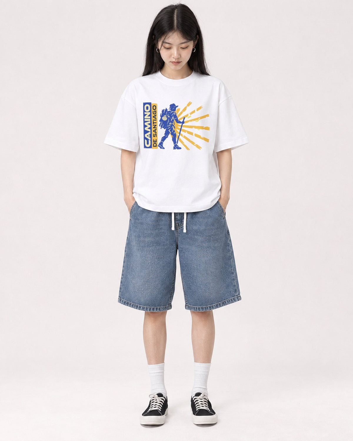 Mockup Boxy Heavyweight Tee White female full-body 01