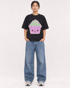 Mockup Boxy Heavyweight Tee Black female full-body 12