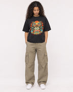 Mockup Boxy Heavyweight Tee Black female full-body 10