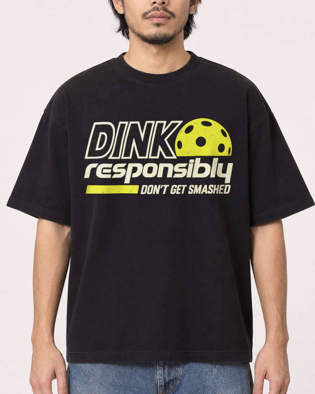 Mockup Boxy Heavyweight Tee Black male close-up 22