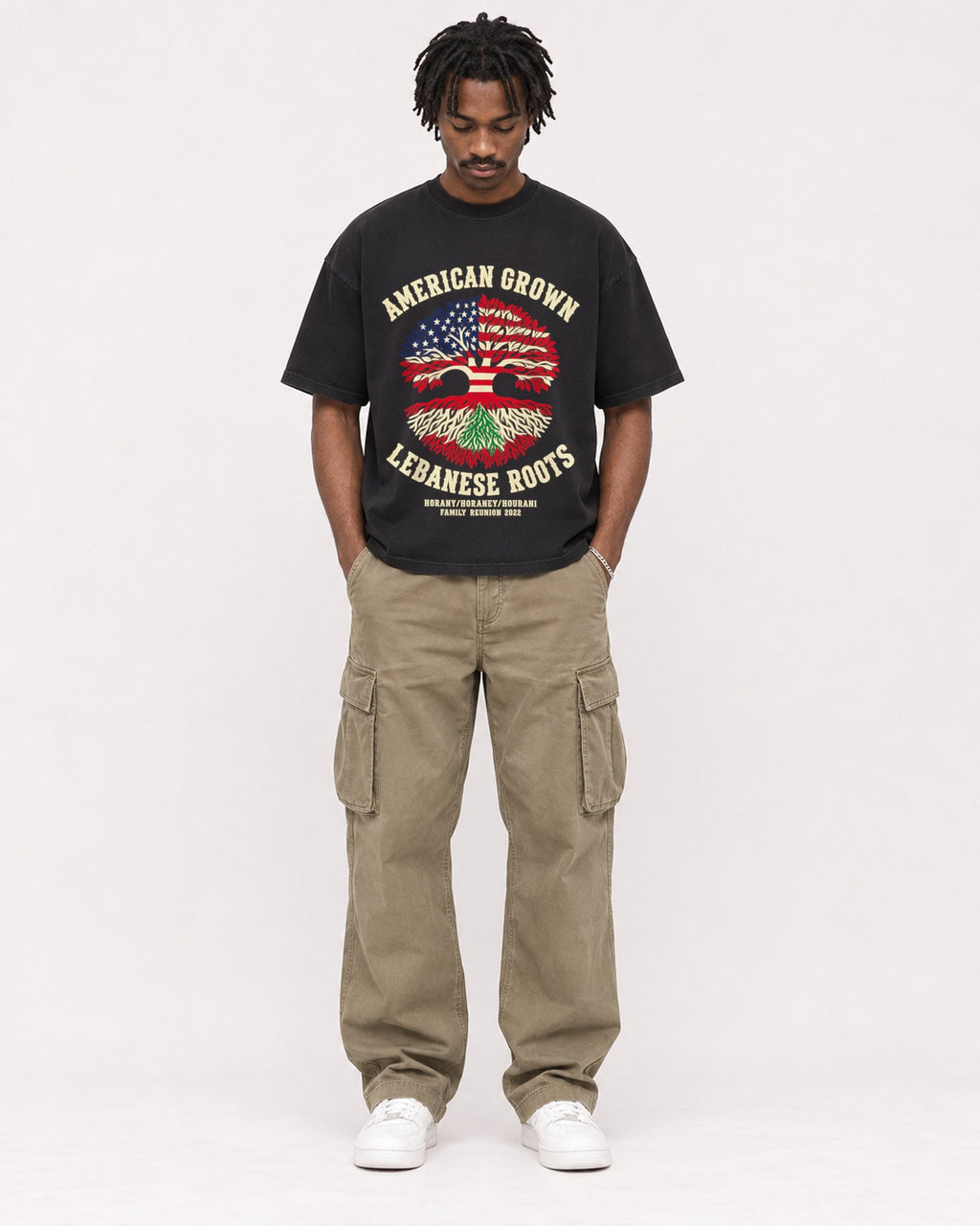 Mockup Boxy Heavyweight Tee Black male full-body 04