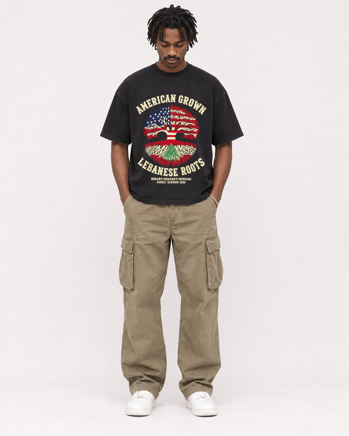 Mockup Boxy Heavyweight Tee Black male full-body 04