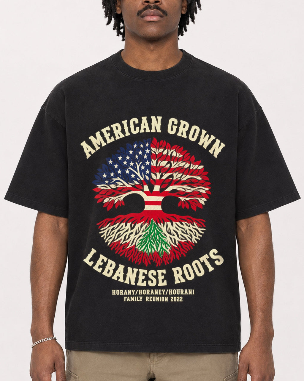 Mockup Boxy Heavyweight Tee Black male close-up 04
